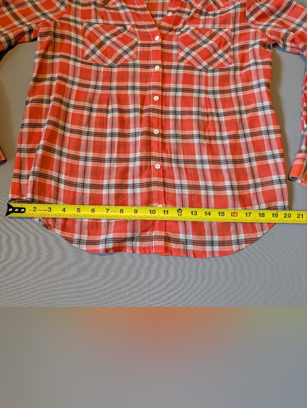 Joie Coral and White Plaid Button Down Top Small S Long Sleeves Casual Bright - Picture 7 of 10